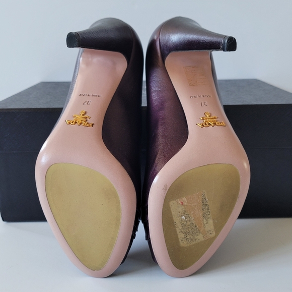 NWT Prada Vitello Mordore Ribes Purple Metallic Open Toe Leather Pump EU 37/US 7 - Picture 5 of 12
